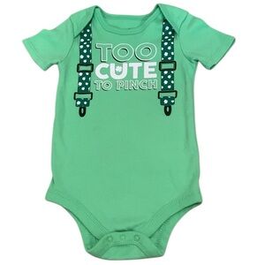 St Patrick’s Day Too Cute To Pinch Green Bodysuit Size 18 Months Suspenders J